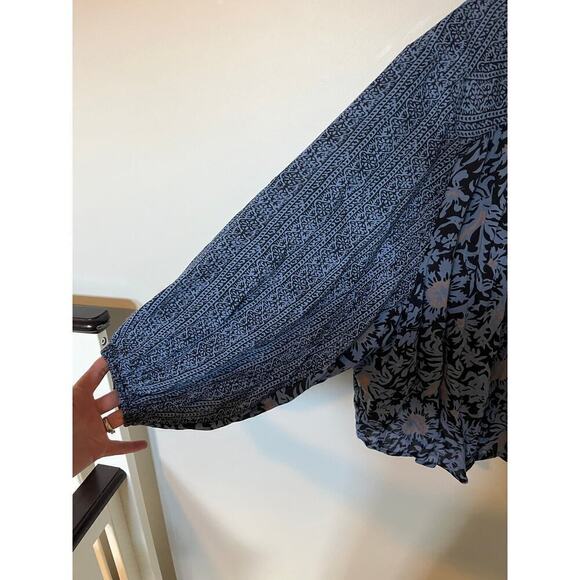 Free people blue mixed print paisley balloon sleeve open cardigan small - Picture 10 of 13